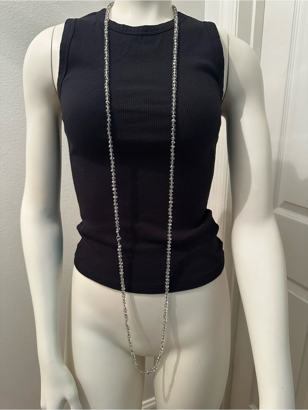 LOFT Long Silver crystal Beaded long Necklace